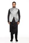 Buy_Paresh Lamba Signatures_Black Polyester Silk Hand Embroidery Asymmetric Bundi And Kurta Set  _Online_at_Aza_Fashions