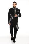 Buy_PARESH LAMBA SIGNATURES_Black Japanese Cupro Embroidery Leaf Bandhgala Kurta Set _at_Aza_Fashions