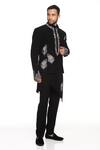 PARESH LAMBA SIGNATURES_Black Japanese Cupro Embroidery Leaf Bandhgala Kurta Set _Online_at_Aza_Fashions