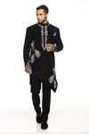 Shop_PARESH LAMBA SIGNATURES_Black Japanese Cupro Embroidery Leaf Bandhgala Kurta Set _Online_at_Aza_Fashions