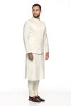 Paresh Lamba Signatures_Cream Polyester Silk Hand Embroidery Floral Bundi And Kurta Set  _Online_at_Aza_Fashions