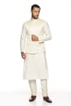 Buy_Paresh Lamba Signatures_Cream Polyester Silk Hand Embroidery Floral Bundi And Kurta Set  _Online_at_Aza_Fashions