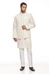 Paresh Lamba Signatures_Cream Linen Embroidery Geometric Bundi And Kurta Set  _Online_at_Aza_Fashions