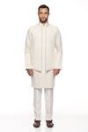 Buy_Paresh Lamba Signatures_Cream Linen Embroidery Geometric Bundi And Kurta Set  _Online_at_Aza_Fashions