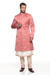 Buy_Paresh Lamba Signatures_Peach Cotton Spun, Polyester Silk Floral Embroidered Sherwani Set _at_Aza_Fashions
