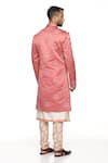 Shop_Paresh Lamba Signatures_Peach Cotton Spun, Polyester Silk Floral Embroidered Sherwani Set _at_Aza_Fashions
