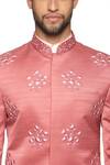 Paresh Lamba Signatures_Peach Cotton Spun, Polyester Silk Floral Embroidered Sherwani Set _at_Aza_Fashions