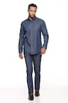 Buy_PARESH LAMBA SIGNATURES_Blue Cotton Plain Denim Bundi And Shirt Set  _Online_at_Aza_Fashions