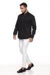 Buy_Paresh Lamba Signatures_Black Cotton Plain Denim Shirt With Ribbed Cuff And Collar_Online_at_Aza_Fashions