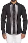 PARESH LAMBA SIGNATURES_Black Cotton Printed Stripes Shirt _at_Aza_Fashions