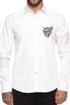 PARESH LAMBA SIGNATURES_White Cotton Denim Embroidery Tiger Shirt  _at_Aza_Fashions