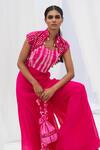 Bharat Adiani_Pink Georgette, Pure Chanderi Mirror Cape Tie Dye With Embroidered Jacket _Online_at_Aza_Fashions