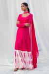 Shop Bharat Adiani Pink Chanderi, Georgette Mirror Round Tie Dye Anarkali With Dupatta at Aza Fashions Shop_Bharat Adiani_Pink Chanderi, Georgette Mirror Round Tie Dye Anarkali With Dupatta _at_Aza_Fashions