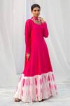 Buy Bharat Adiani Pink Chanderi, Georgette Mirror Round Tie Dye Anarkali With Dupatta at Aza Fashions Buy_Bharat Adiani_Pink Chanderi, Georgette Mirror Round Tie Dye Anarkali With Dupatta _at_Aza_Fashions