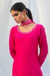 Bharat Adiani Pink Chanderi, Georgette Mirror Round Tie Dye Anarkali With Dupatta Online at Aza Fashions Bharat Adiani_Pink Chanderi, Georgette Mirror Round Tie Dye Anarkali With Dupatta _Online_at_Aza_Fashions