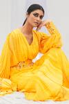 Bharat Adiani Yellow Georgette Mirror V Neck Tie Dye Puffed Sleeve Gown Online at Aza Fashions Bharat Adiani_Yellow Georgette Mirror V Neck Tie Dye Puffed Sleeve Gown _Online_at_Aza_Fashions