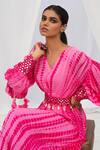 Bharat Adiani Pink Georgette Mirror V Neck Tie Dye Puffed Sleeve Gown Online at Aza Fashions Bharat Adiani_Pink Georgette Mirror V Neck Tie Dye Puffed Sleeve Gown _Online_at_Aza_Fashions