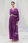 Shop Bharat Adiani Purple Georgette Mirror V Neck Tie Dye Puffed Sleeve Gown at Aza Fashions Shop_Bharat Adiani_Purple Georgette Mirror V Neck Tie Dye Puffed Sleeve Gown _at_Aza_Fashions