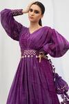 Bharat Adiani Purple Georgette Mirror V Neck Tie Dye Puffed Sleeve Gown Online at Aza Fashions Bharat Adiani_Purple Georgette Mirror V Neck Tie Dye Puffed Sleeve Gown _Online_at_Aza_Fashions