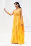 Buy_Bharat Adiani_Yellow Georgette Tie And Dye Mirror Square Neck Embroidered Anarkali With Dupatta _at_Aza_Fashions