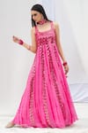 Buy_Bharat Adiani_Pink Georgette Tie And Dye Mirror Square Neck Embroidered Anarkali With Dupatta _at_Aza_Fashions