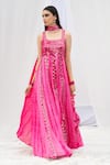 Shop_Bharat Adiani_Pink Georgette Tie And Dye Mirror Square Neck Embroidered Anarkali With Dupatta _at_Aza_Fashions