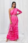 Buy_Bharat Adiani_Pink Georgette Tie And Dye Mirror Asymmetric One Shoulder Saree Gown _at_Aza_Fashions