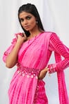 Bharat Adiani_Pink Georgette Tie And Dye Mirror Asymmetric One Shoulder Saree Gown _Online_at_Aza_Fashions