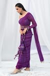 Bharat Adiani_Purple Georgette Tie And Dye Mirror Asymmetric One Shoulder Saree Gown_Online_at_Aza_Fashions