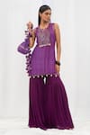 Shop_Bharat Adiani_Purple Georgette Tie And Dye Mirror Notched Embroidered Kurta & Gharara Set_at_Aza_Fashions