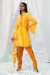 Buy_Bharat Adiani_Yellow Crepe, Pure Chanderi Mirror Mandarin Tie Dye Kurta And Dhoti Pant Set _at_Aza_Fashions