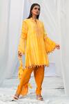 Shop_Bharat Adiani_Yellow Crepe, Pure Chanderi Mirror Mandarin Tie Dye Kurta And Dhoti Pant Set _at_Aza_Fashions