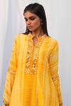 Bharat Adiani_Yellow Crepe, Pure Chanderi Mirror Mandarin Tie Dye Kurta And Dhoti Pant Set _Online_at_Aza_Fashions