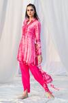 Shop Bharat Adiani Pink Crepe, Pure Chanderi Mirror Mandarin Collar Tie Dye Kurta And Dhoti Pant Set at Aza Fashions Shop_Bharat Adiani_Pink Crepe, Pure Chanderi Mirror Mandarin Collar Tie Dye Kurta And Dhoti Pant Set _at_Aza_Fashions