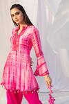 Bharat Adiani Pink Crepe, Pure Chanderi Mirror Mandarin Collar Tie Dye Kurta And Dhoti Pant Set Online at Aza Fashions Bharat Adiani_Pink Crepe, Pure Chanderi Mirror Mandarin Collar Tie Dye Kurta And Dhoti Pant Set _Online_at_Aza_Fashions
