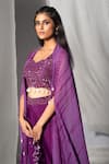 Bharat Adiani_Purple Georgette Tie And Dye Mirror Cape Open & Palazzo Set_Online_at_Aza_Fashions