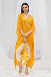 Buy Bharat Adiani Yellow Georgette Mirror V Neck Tie Dye Kaftan at Aza Fashions Buy_Bharat Adiani_Yellow Georgette Mirror V Neck Tie Dye Kaftan _at_Aza_Fashions