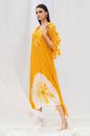 Shop Bharat Adiani Yellow Georgette Mirror V Neck Tie Dye Kaftan at Aza Fashions Shop_Bharat Adiani_Yellow Georgette Mirror V Neck Tie Dye Kaftan _at_Aza_Fashions