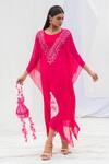 Buy Bharat Adiani Pink Georgette Mirror V Neck Tie Dye Kaftan at Aza Fashions Buy_Bharat Adiani_Pink Georgette Mirror V Neck Tie Dye Kaftan _at_Aza_Fashions