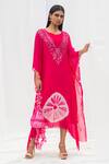 Shop Bharat Adiani Pink Georgette Mirror V Neck Tie Dye Kaftan at Aza Fashions Shop_Bharat Adiani_Pink Georgette Mirror V Neck Tie Dye Kaftan _at_Aza_Fashions