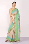 Buy_Anita Kanwal_Green Handloom Jute Printed Geometric Saree _at_Aza_Fashions