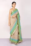 Anita Kanwal_Green Handloom Jute Printed Geometric Saree _Online_at_Aza_Fashions