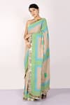 Buy_Anita Kanwal_Green Handloom Jute Printed Geometric Saree _Online_at_Aza_Fashions