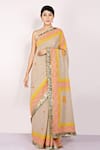 Buy_Anita Kanwal_Yellow Handloom Jute Printed Geometric Saree _at_Aza_Fashions