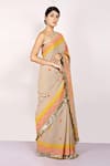 Anita Kanwal_Yellow Handloom Jute Printed Geometric Saree _Online_at_Aza_Fashions