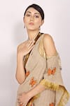 Shop_Anita Kanwal_Beige Handloom Jute Printed Butterfly Saree _Online_at_Aza_Fashions