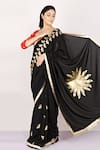 Anita Kanwal_Black Muslin Printed Butterfly Foil Saree _Online_at_Aza_Fashions