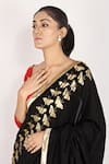 Anita Kanwal_Black Muslin Printed Butterfly Foil Saree _at_Aza_Fashions