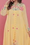 Seams Pret And Couture_Yellow Crepe Embroidery Aari V Neck Anamika Kurta And Dhoti Pant Set _Online_at_Aza_Fashions