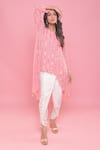 Buy_Seams Pret And Couture_Pink Georgette Embroidery Sequin Round Ava Kurta And Dhoti Pant Set _at_Aza_Fashions